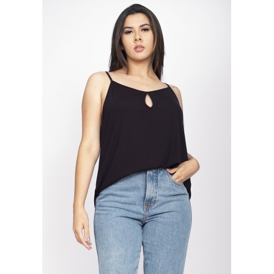 Blusa Regata Caacica Trapézio Malha Preta