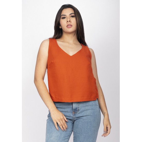 Blusa Regata Viscose Gola V Terracota