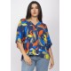 Blusa Gola V Manga Curta Estampa Maré Vibrante