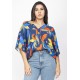 Blusa Gola V Manga Curta Estampa Maré Vibrante