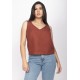 Blusa Regata Viscose Gola V Marrom Choco