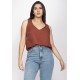Blusa Regata Viscose Gola V Marrom Choco