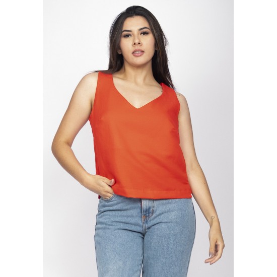 Blusa Regata Viscose Gola V Laranja