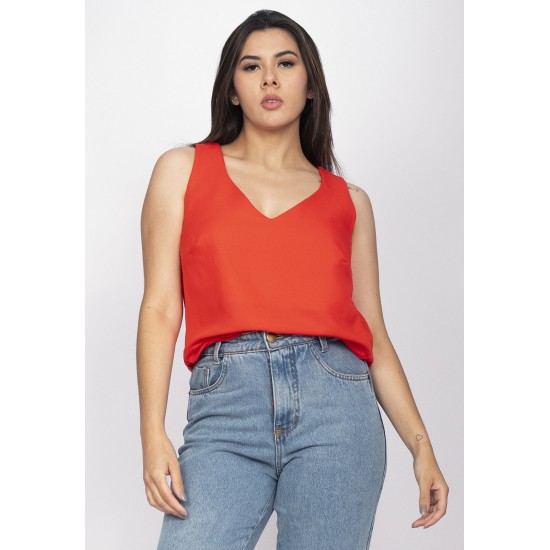 Blusa Regata Viscose Gola V Laranja