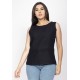 Blusa Regata Viscose com Linho Babado na Cintura Raffa Preta