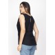 Blusa Regata Viscose com Linho Babado na Cintura Raffa Preta