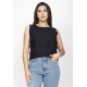 Blusa Regata Viscose com Linho Babado na Cintura Raffa Preta
