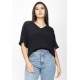Blusa Gola V Manga Ampla Curta Preta