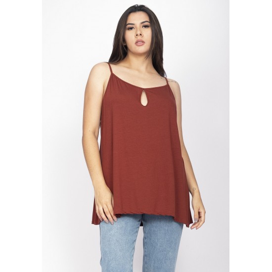Blusa Regata Caacica Trapézio Malha Marrom Choco