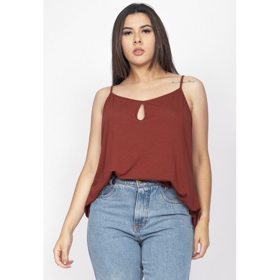 Blusa Regata Caacica Trapézio Malha Marrom Choco