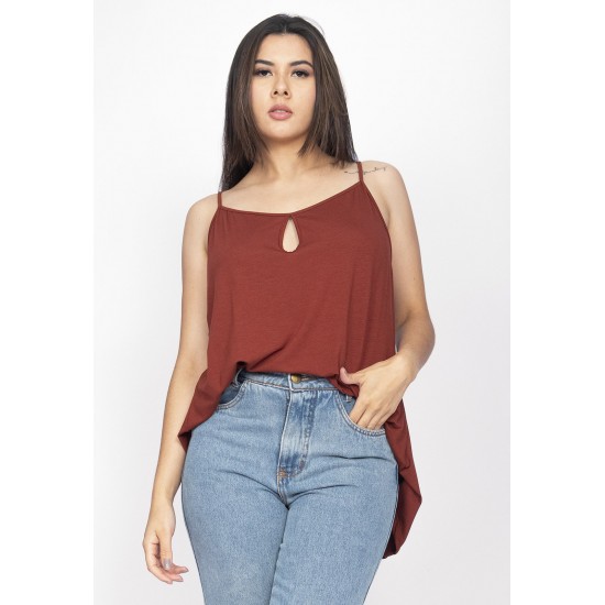 Blusa Regata Caacica Trapézio Malha Marrom Choco