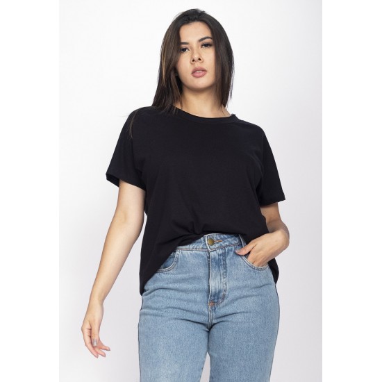 T-Shirt Ampla Malha de Cânhamo Manga Curta Preta