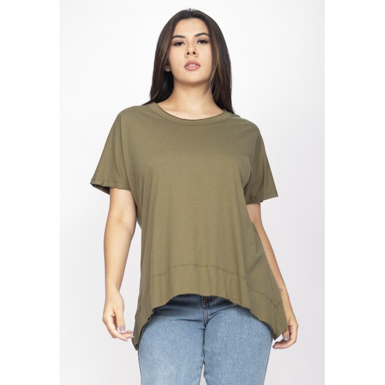 T-Shirt Ampla Malha de Cânhamo Manga Curta Verde