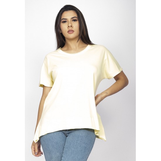 T-Shirt Ampla Malha de Cânhamo Manga Curta Amarela Pastel