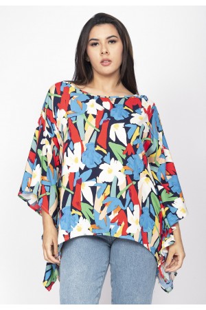 Blusa Poncho Baguari Amplo Estampa Floresce