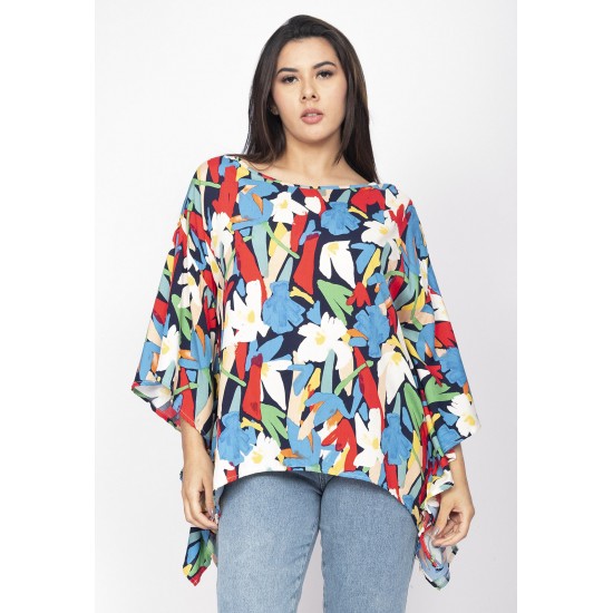 Blusa Poncho Baguari Amplo Estampa Floresce
