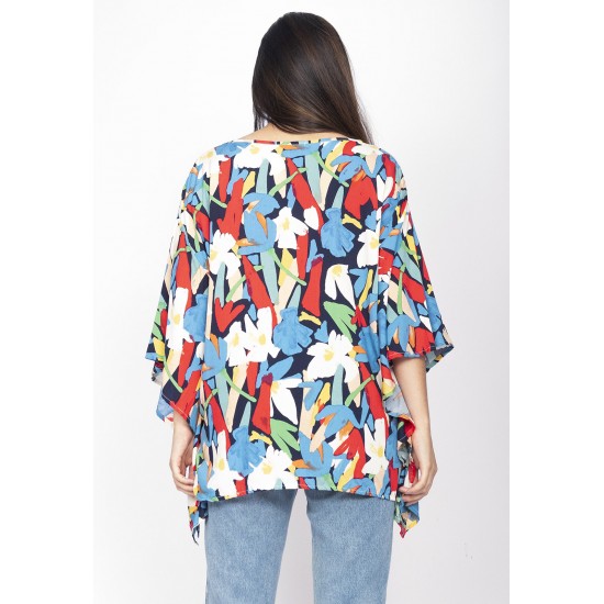 Blusa Poncho Baguari Amplo Estampa Floresce
