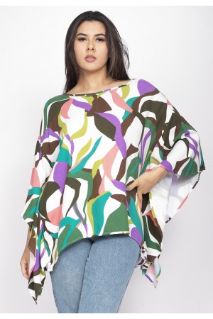Blusa Poncho Baguari Amplo Estampa Encanto Botânico
