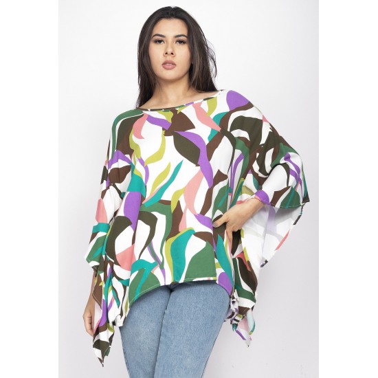 Blusa Poncho Baguari Amplo Estampa Encanto Botânico