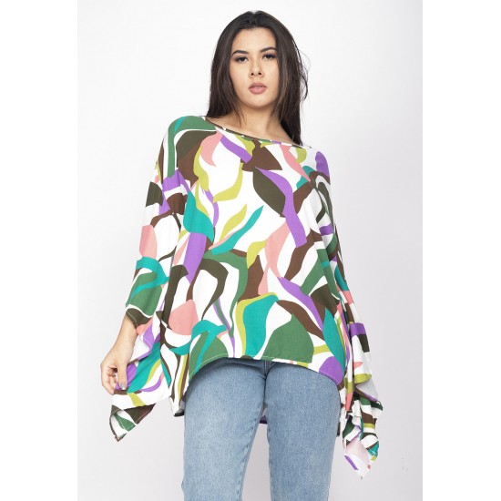 Blusa Poncho Baguari Amplo Estampa Encanto Botânico