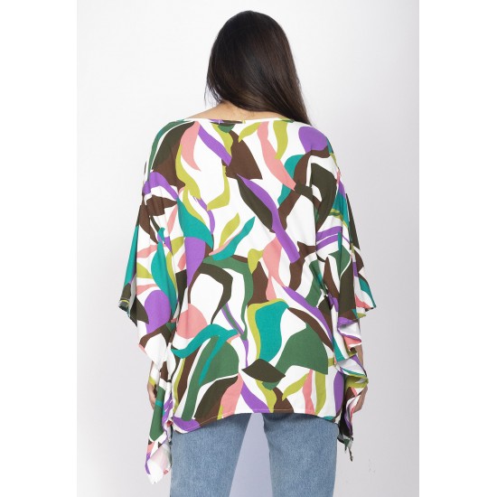 Blusa Poncho Baguari Amplo Estampa Encanto Botânico