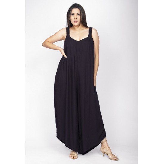 Macacão Saruel Guri Viscose Alça com Elástico Preto
