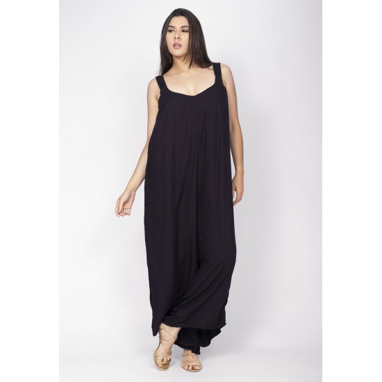 Macacão Saruel Guri Viscose Alça com Elástico Preto