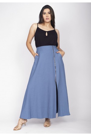 Saia Midi com Zíper Blue