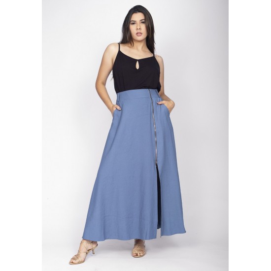 Saia Midi com Zíper Blue