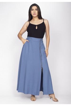 Saia Midi com Zíper Blue