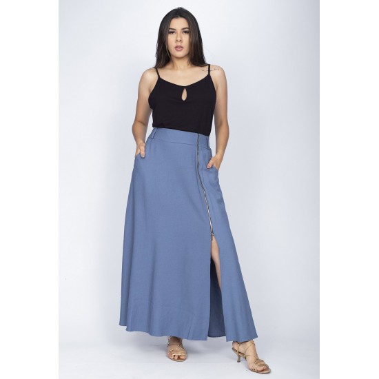 Saia Midi com Zíper Blue