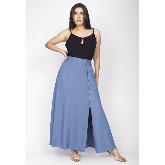 Saia Midi com Zíper Blue