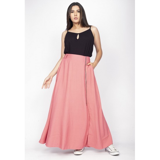 Saia Midi com Zíper Rosa