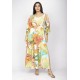 Vestido Longo Plano com Manga e Camadas Estampa Samba das Cores
