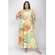 Vestido Longo Plano com Manga e Camadas Estampa Samba das Cores