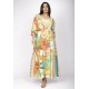 Vestido Longo Plano com Manga e Camadas Estampa Samba das Cores