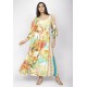 Vestido Longo Plano com Manga e Camadas Estampa Samba das Cores