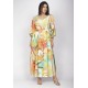 Vestido Longo Plano com Manga e Camadas Estampa Samba das Cores