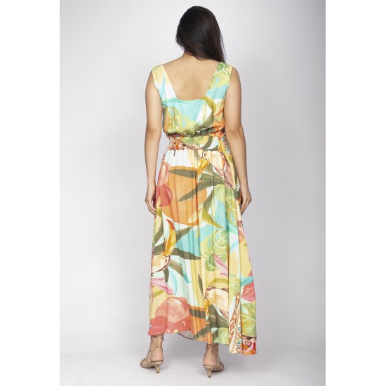 Vestido Midi Plano Estampa Samba das Cores