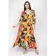 Vestido Longo Plano com Manga e Camadas Estampa Jardim do Verão
