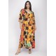 Vestido Longo Plano com Manga e Camadas Estampa Jardim do Verão