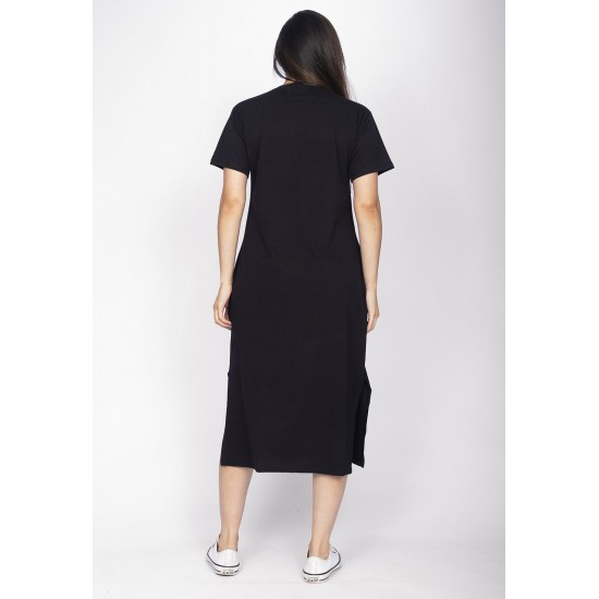 Vestido Midi Algodão Manga Curta Moda Evangélica Preto