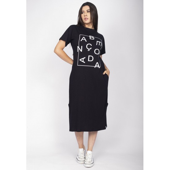 Vestido Midi Algodão Manga Curta Moda Evangélica Preto