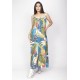 Vestido Longo Caçuá Viscose Alça Fina Estampa Brisa Botânica