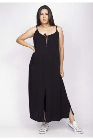 Vestido Longo Caçuá Viscose Alça Fina Preto