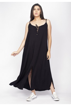 Vestido Longo Caçuá Viscose Alça Fina Preto