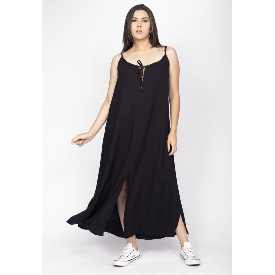 Vestido Longo Caçuá Viscose Alça Fina Preto