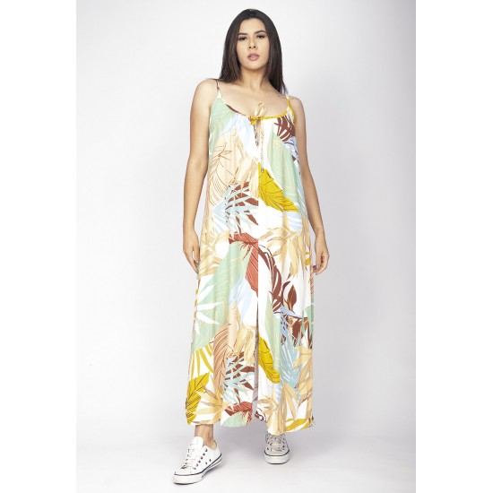 Vestido Longo Caçuá Viscose Alça Fina Estampa Aurora Suave