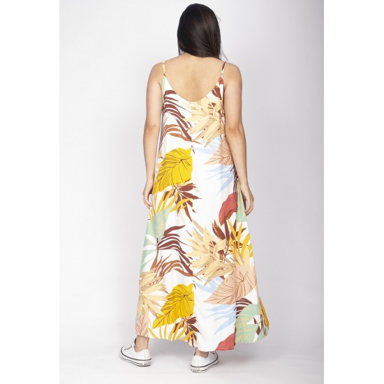 Vestido Longo Caçuá Viscose Alça Fina Estampa Aurora Suave