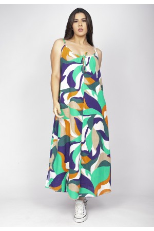 Vestido Longo Caçuá Viscose Alça Fina Estampa Brisa do Mar